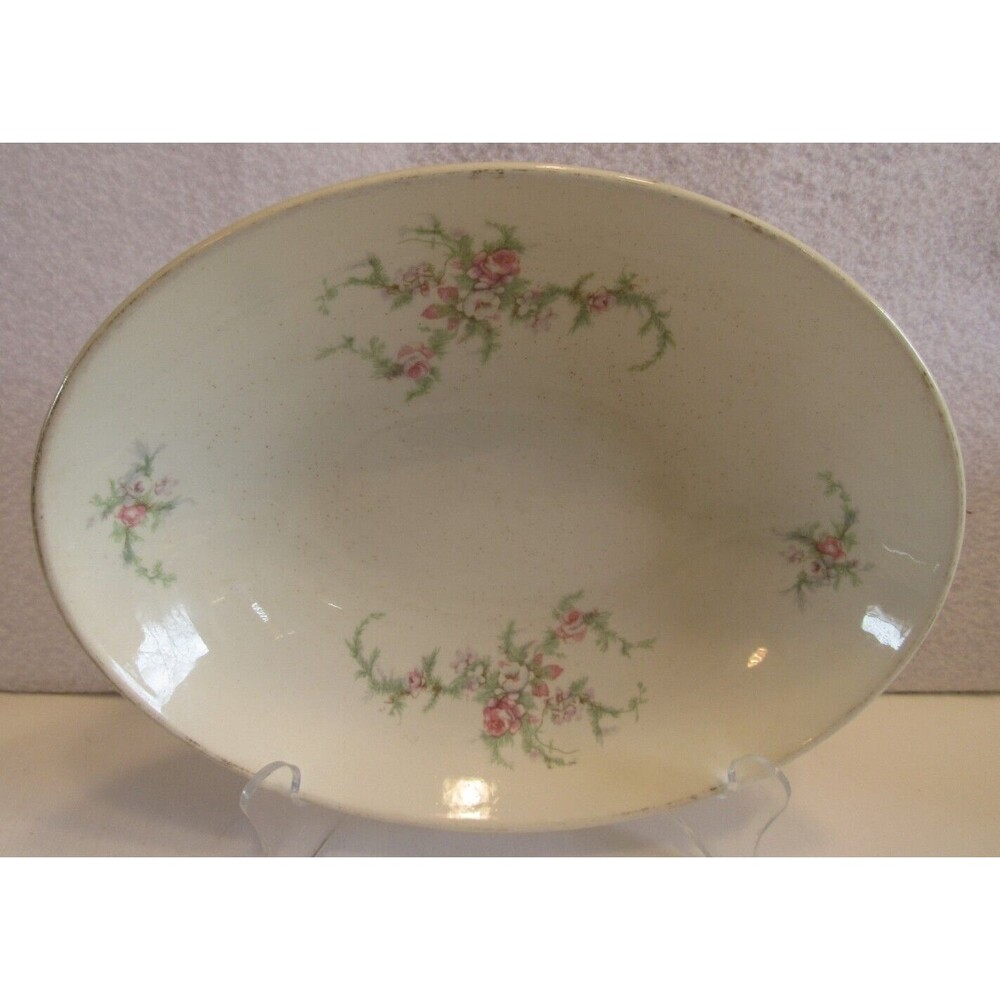 Taylor Smith Versatile Moss Rose Cream Floral Serving Bowl Vintage